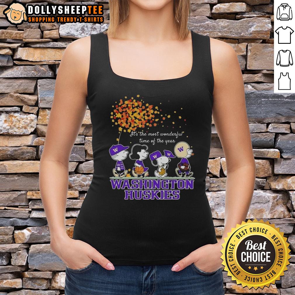 Nice Snoopy And Friends Washington Huskies It's The Most Wonderful Time Of The Year Autumn T-Shirt - Image 4