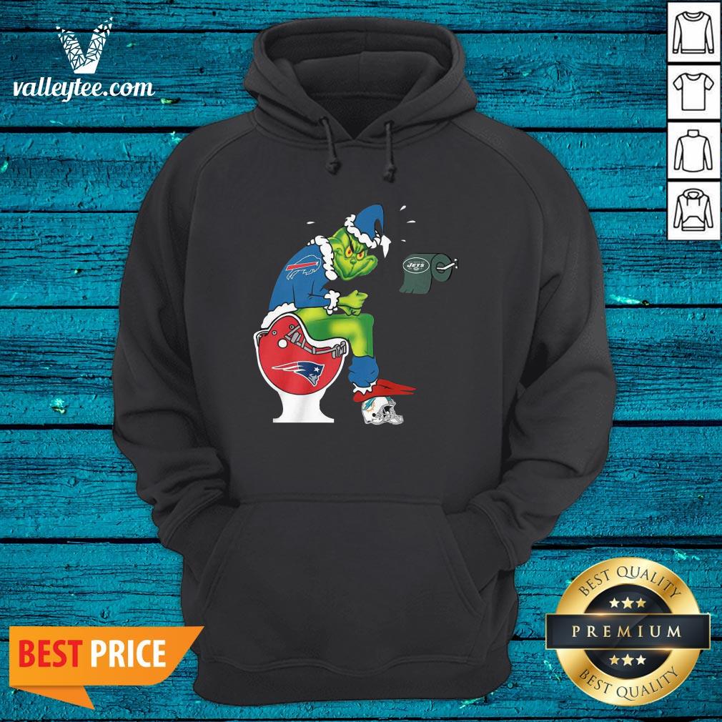 Cute The Grinch Buffalo Bills Shit On Toilet New England Patriots Christmas Shirt - Image 3