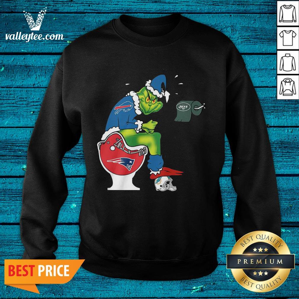 Cute The Grinch Buffalo Bills Shit On Toilet New England Patriots Christmas Shirt - Image 2