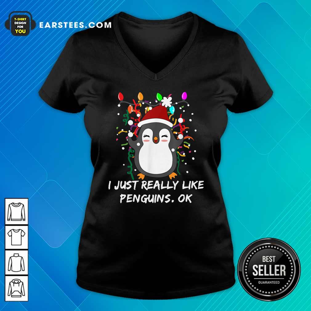 Official Merry Christmas Penguin I Just Really Like Penguins OK Shirt - Image 3