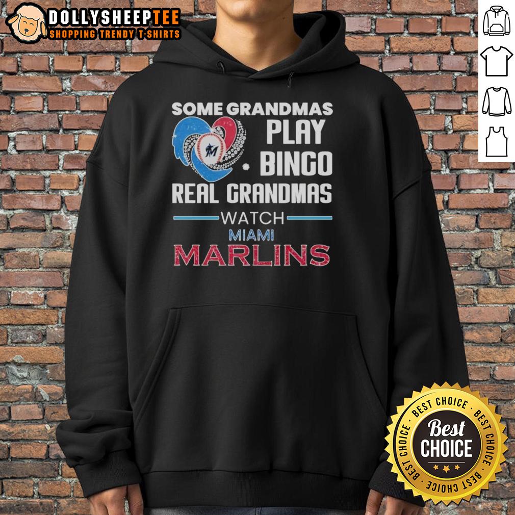 Good Miami Marlins Some Grandmas Play Bingo Real Grandmas Watch Diamond Heart Shape T-Shirt - Image 2
