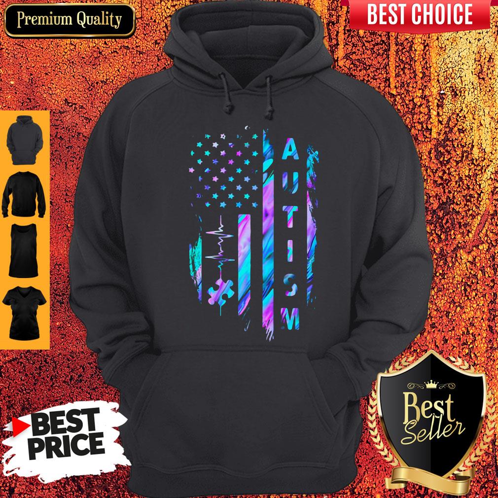Top Autism American Flag Heartbeat Shirt - Image 2
