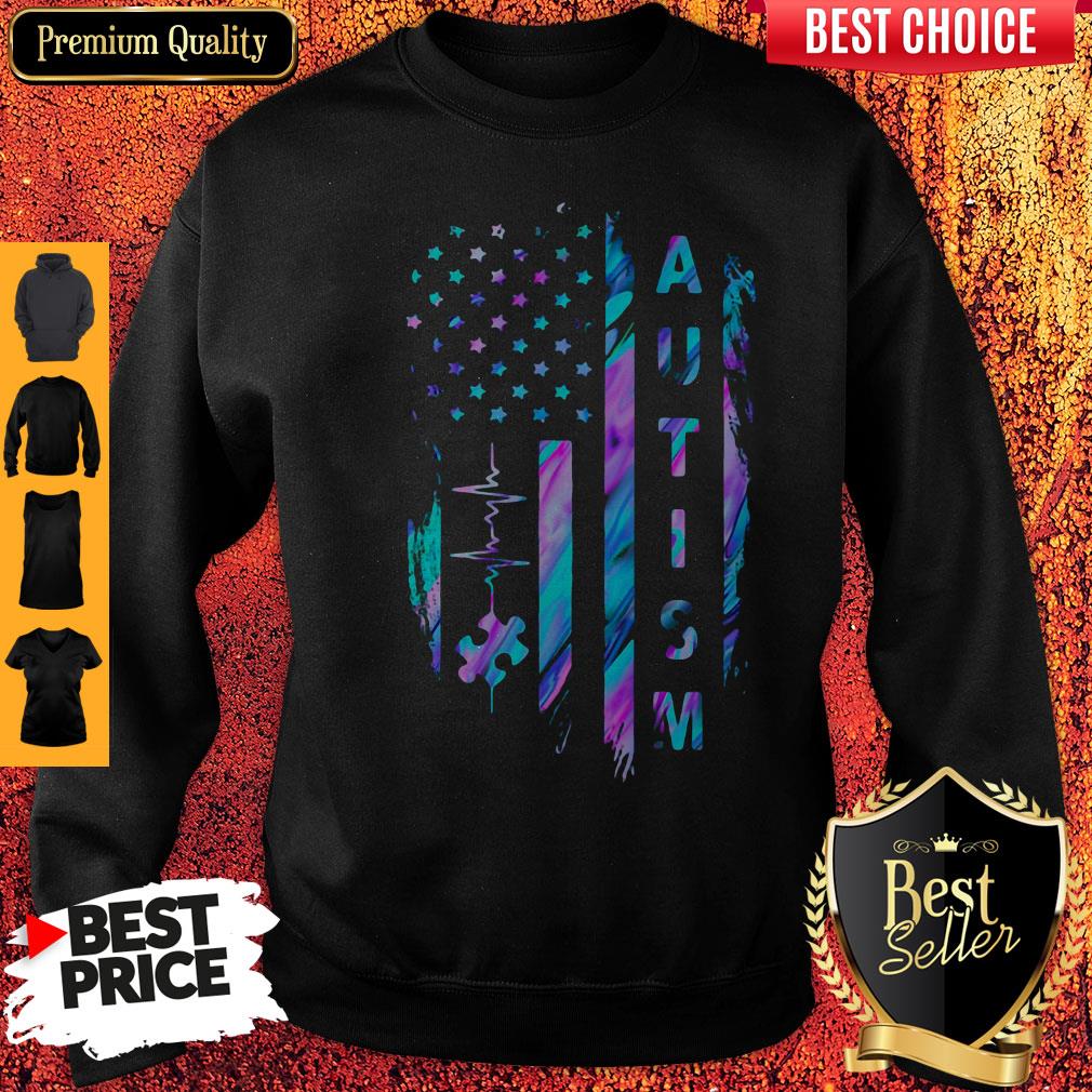 Top Autism American Flag Heartbeat Shirt - Image 5