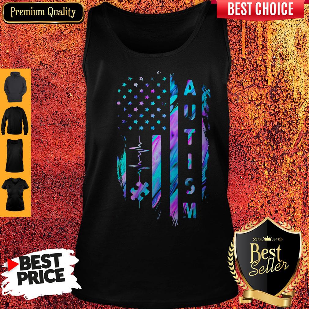 Top Autism American Flag Heartbeat Shirt - Image 4