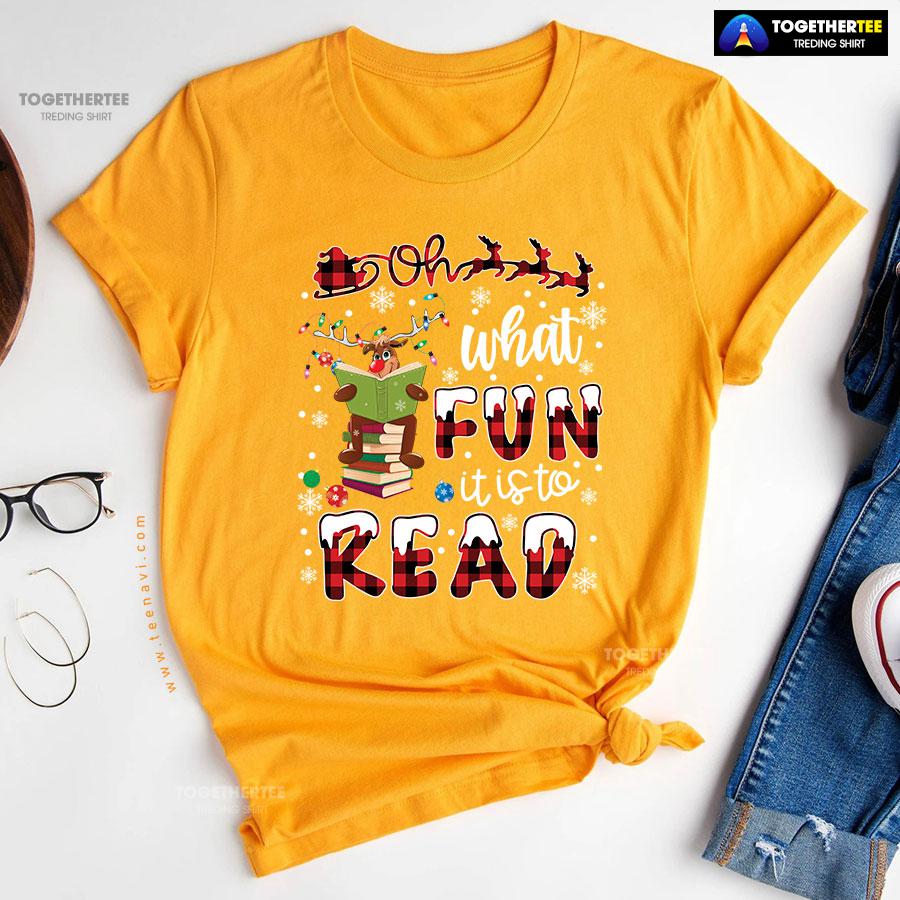 Oh What Fun It Is To Read Reindeer Reading Books for Christmas T-Shirt - Image 11