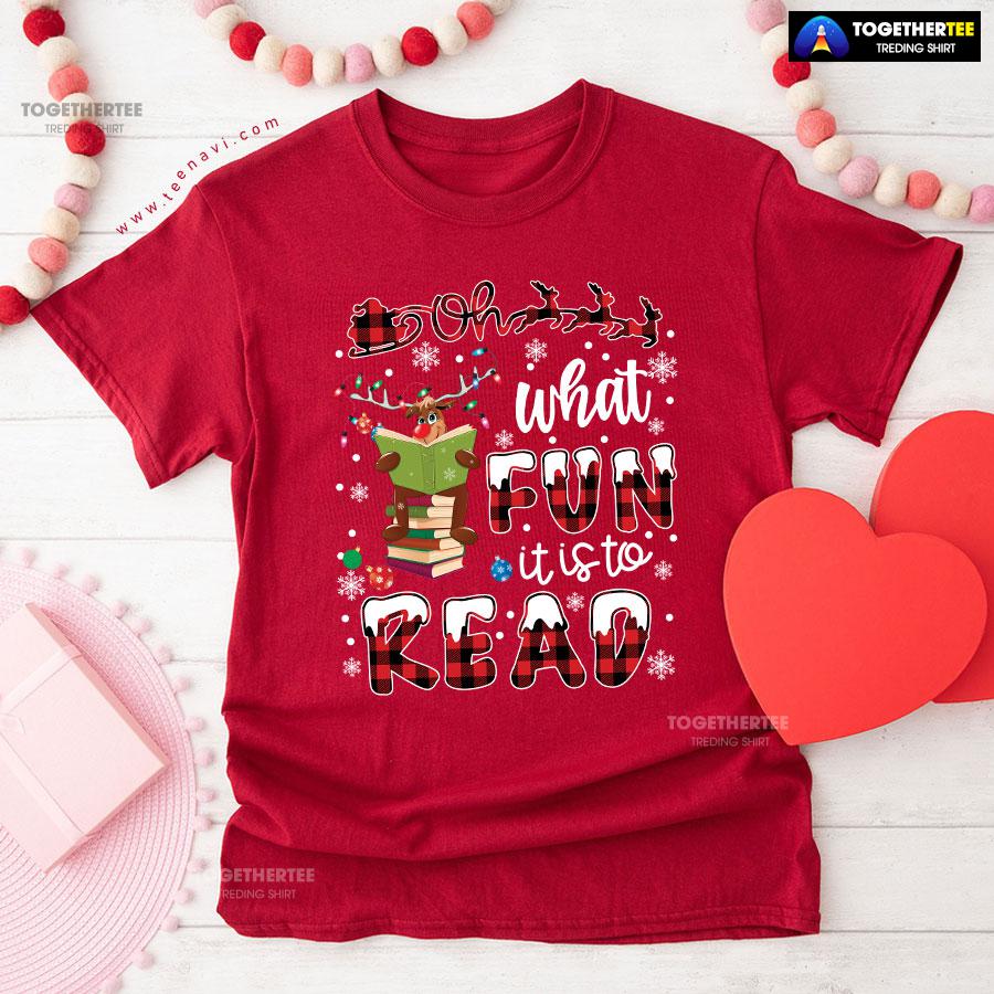 Oh What Fun It Is To Read Reindeer Reading Books for Christmas T-Shirt - Image 8