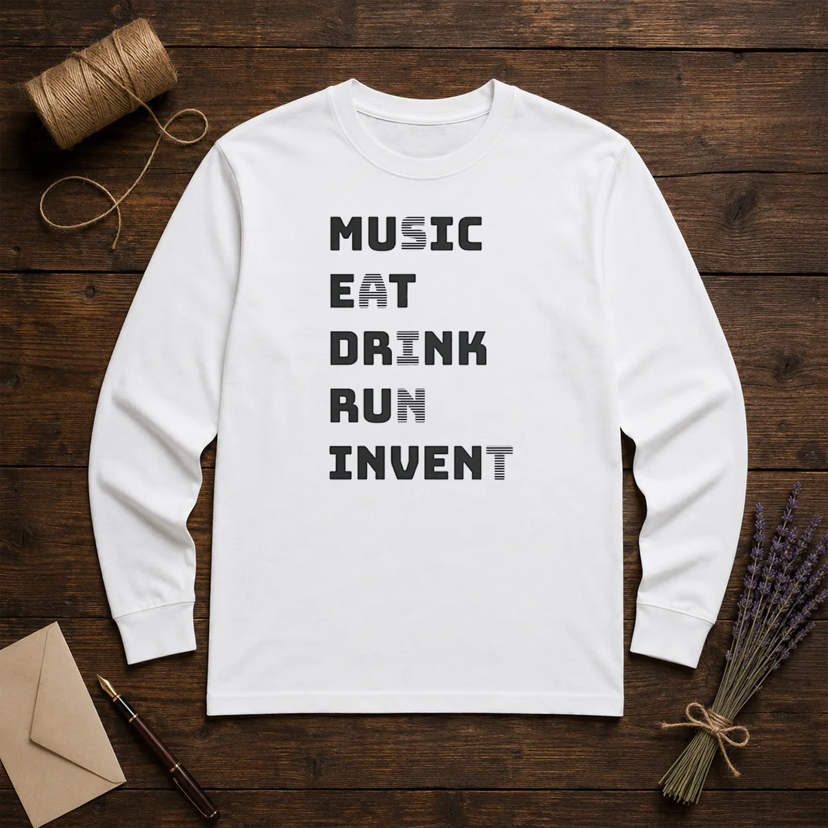 Good Music Eat Drink Run Invent Shirt - Image 5