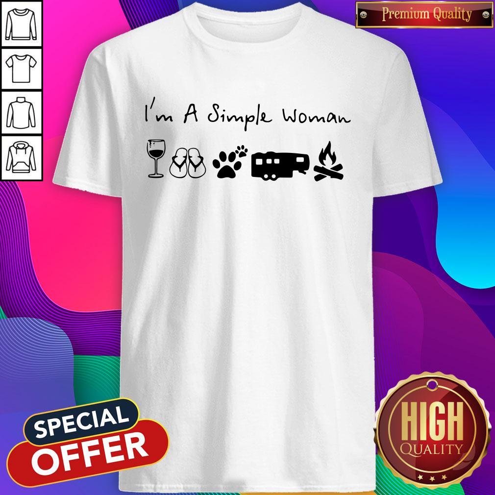 I'm A Simple Woman Wine Flip Flop Dog Paw Camping And Campfire Shirt