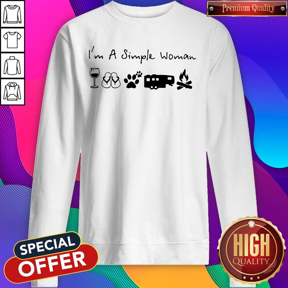 I'm A Simple Woman Wine Flip Flop Dog Paw Camping And Campfire Shirt - Image 5