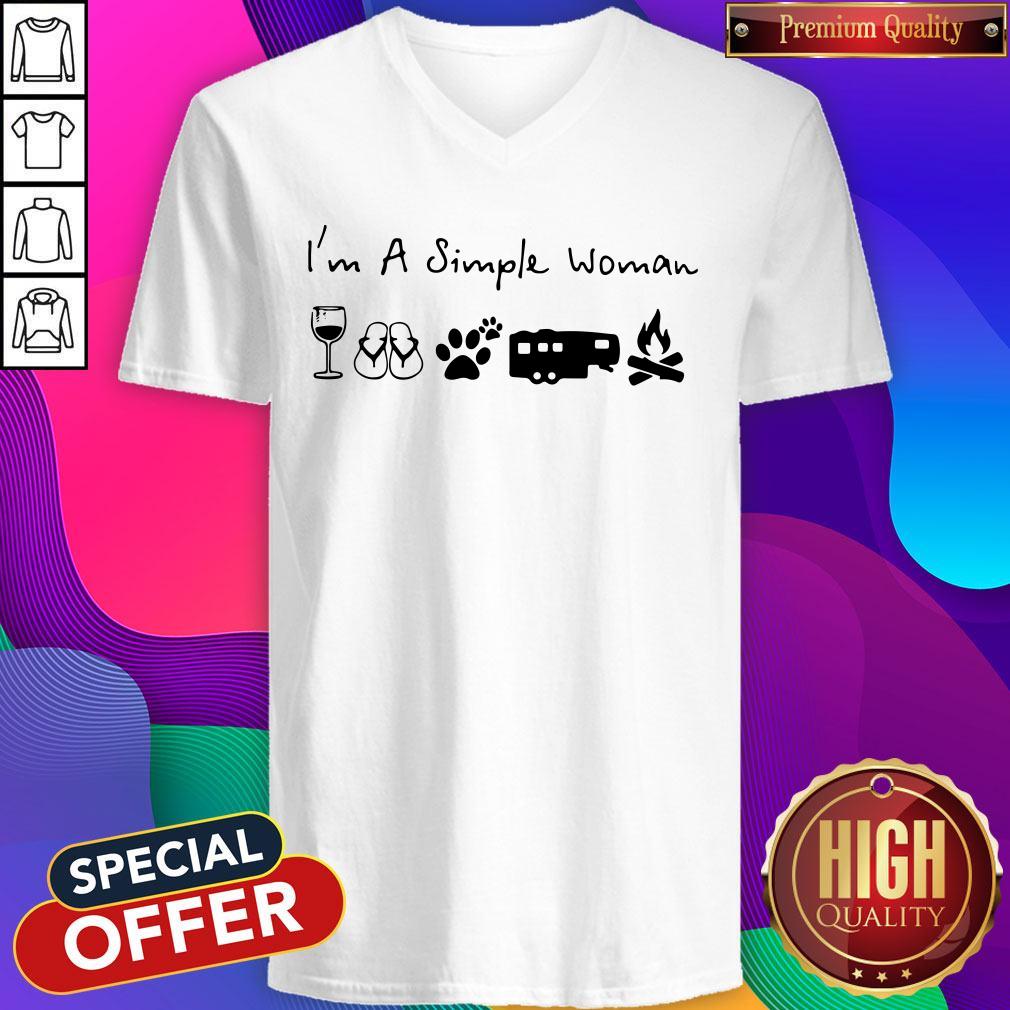 I'm A Simple Woman Wine Flip Flop Dog Paw Camping And Campfire Shirt - Image 3