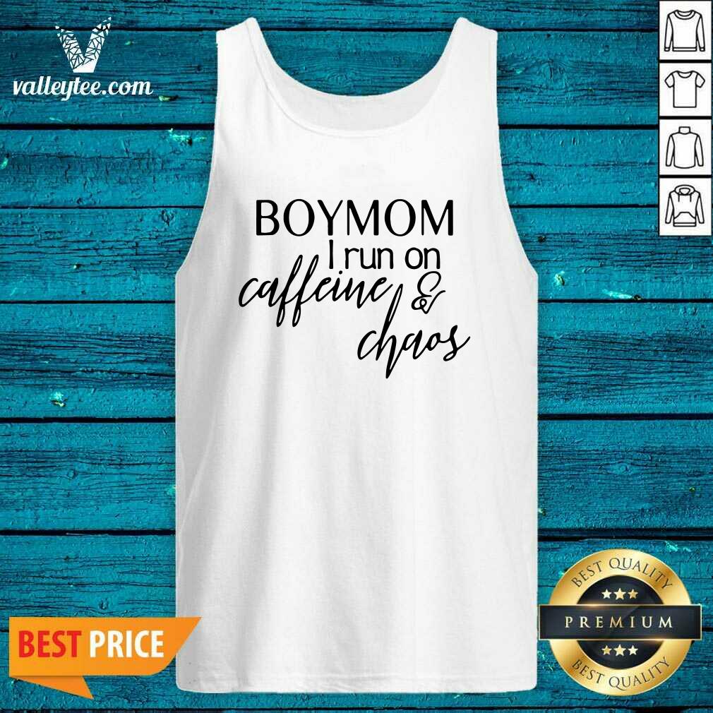 Cute Boy Mom I Run Caffeine And Chaos Shirt - Image 4