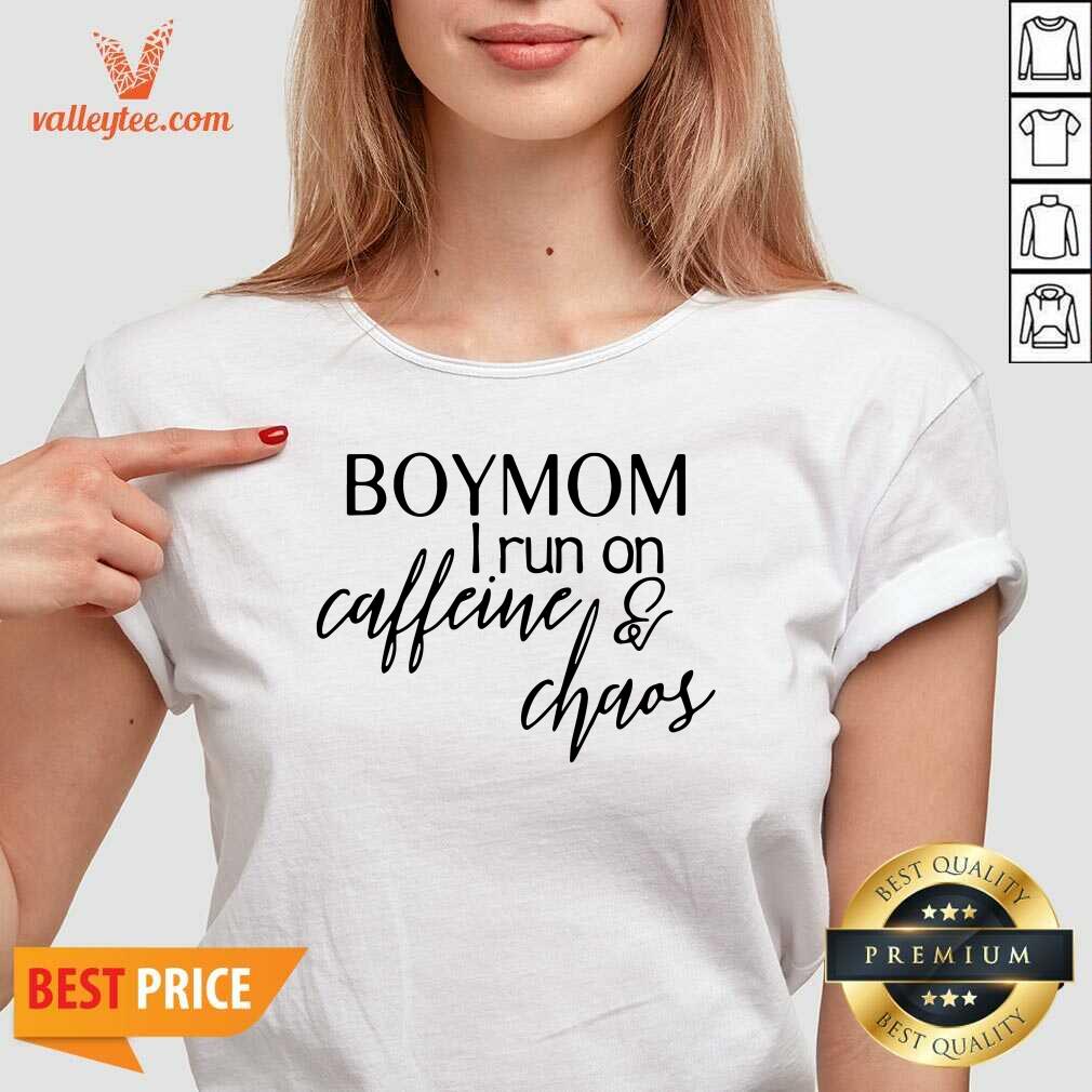 Cute Boy Mom I Run Caffeine And Chaos Shirt - Image 3