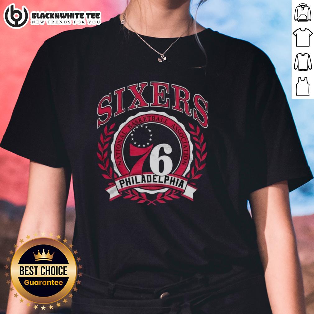 Top Philadelphia 76ers National Basketball Association Logo Laurel Wreath Frame Retro T-Shirt - Image 3