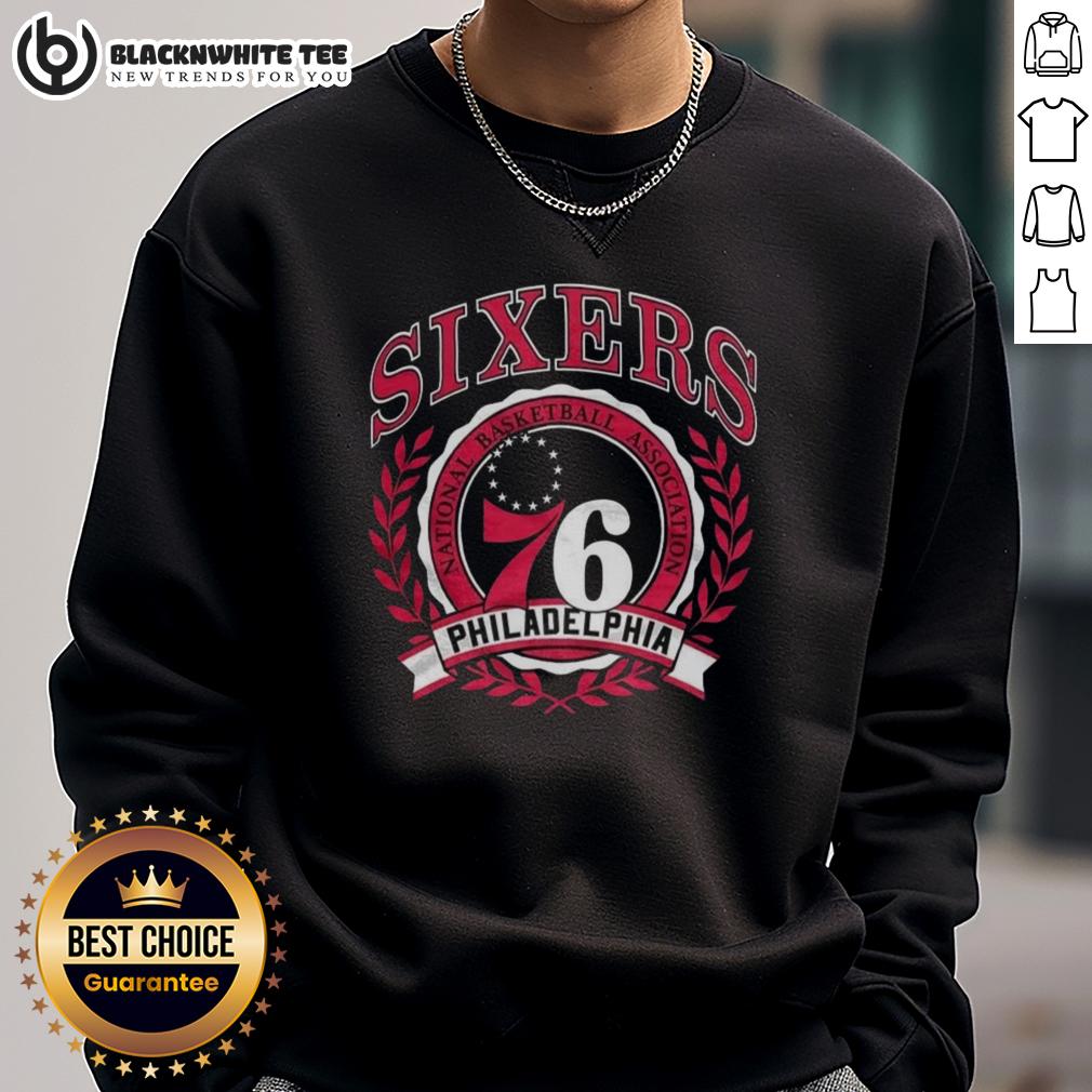 Top Philadelphia 76ers National Basketball Association Logo Laurel Wreath Frame Retro T-Shirt - Image 5