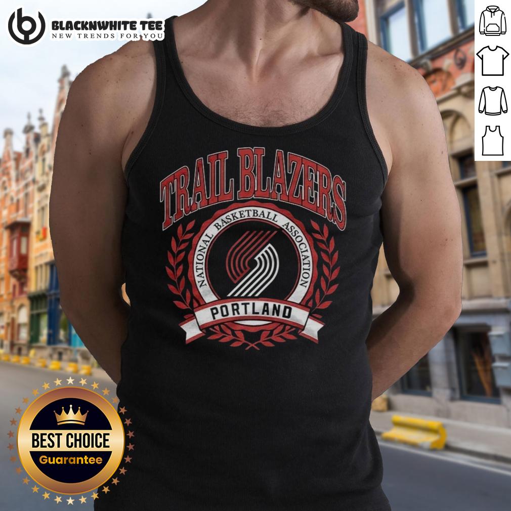 Top Portland Trail Blazers National Basketball Association Logo Laurel Wreath Frame Retro T-Shirt - Image 4