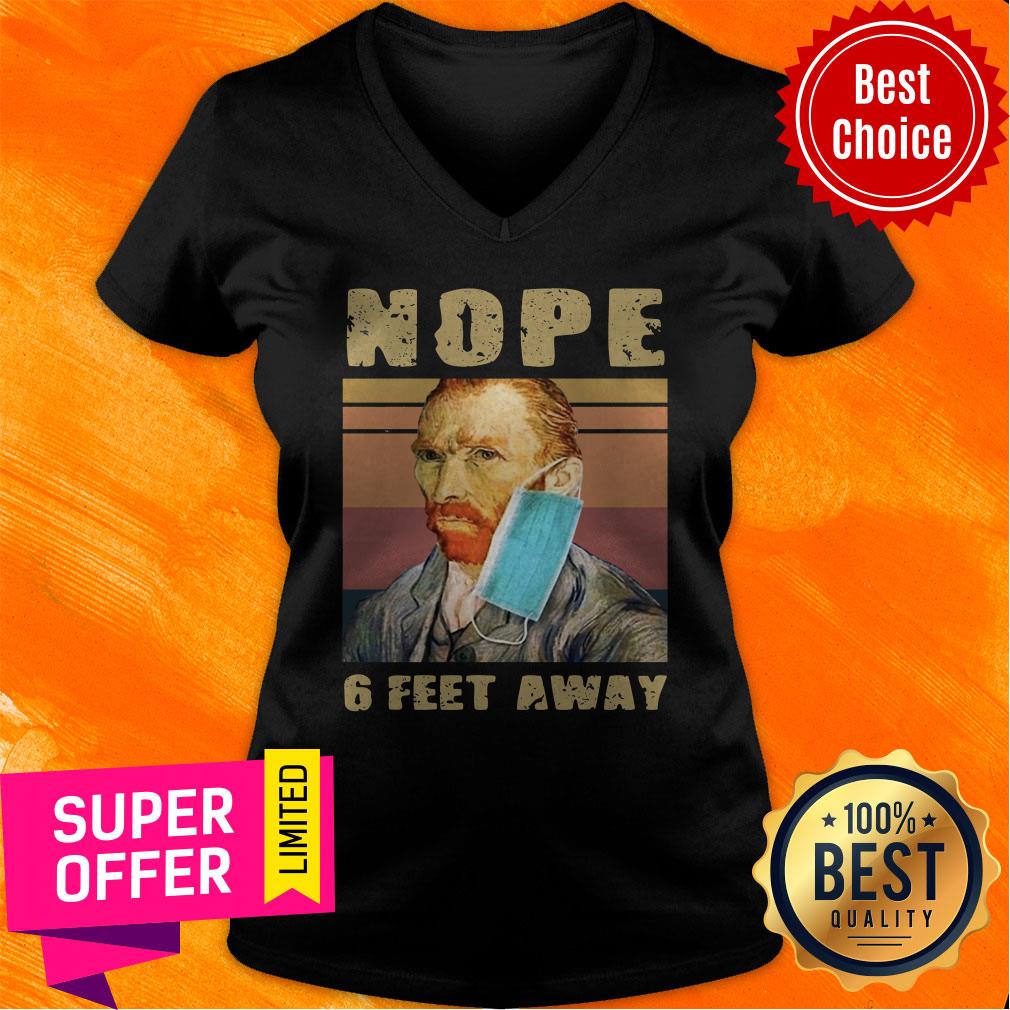 Top Van Gogh Face Mask Nope 6 Feet Away Vintage Shirt - Image 3