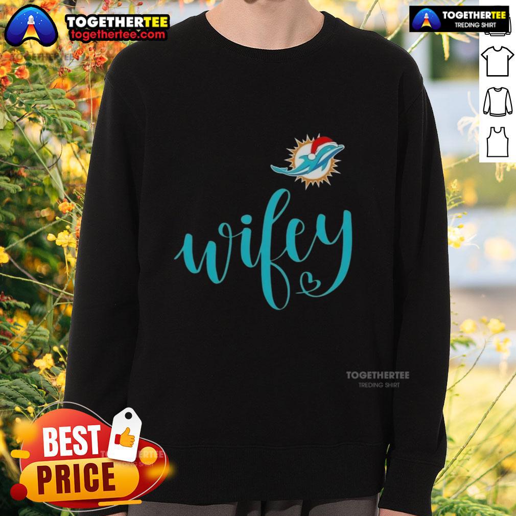 Original Wifey Miami Dolphins Santa Hat Merry Christmas T-Shirt - Image 5