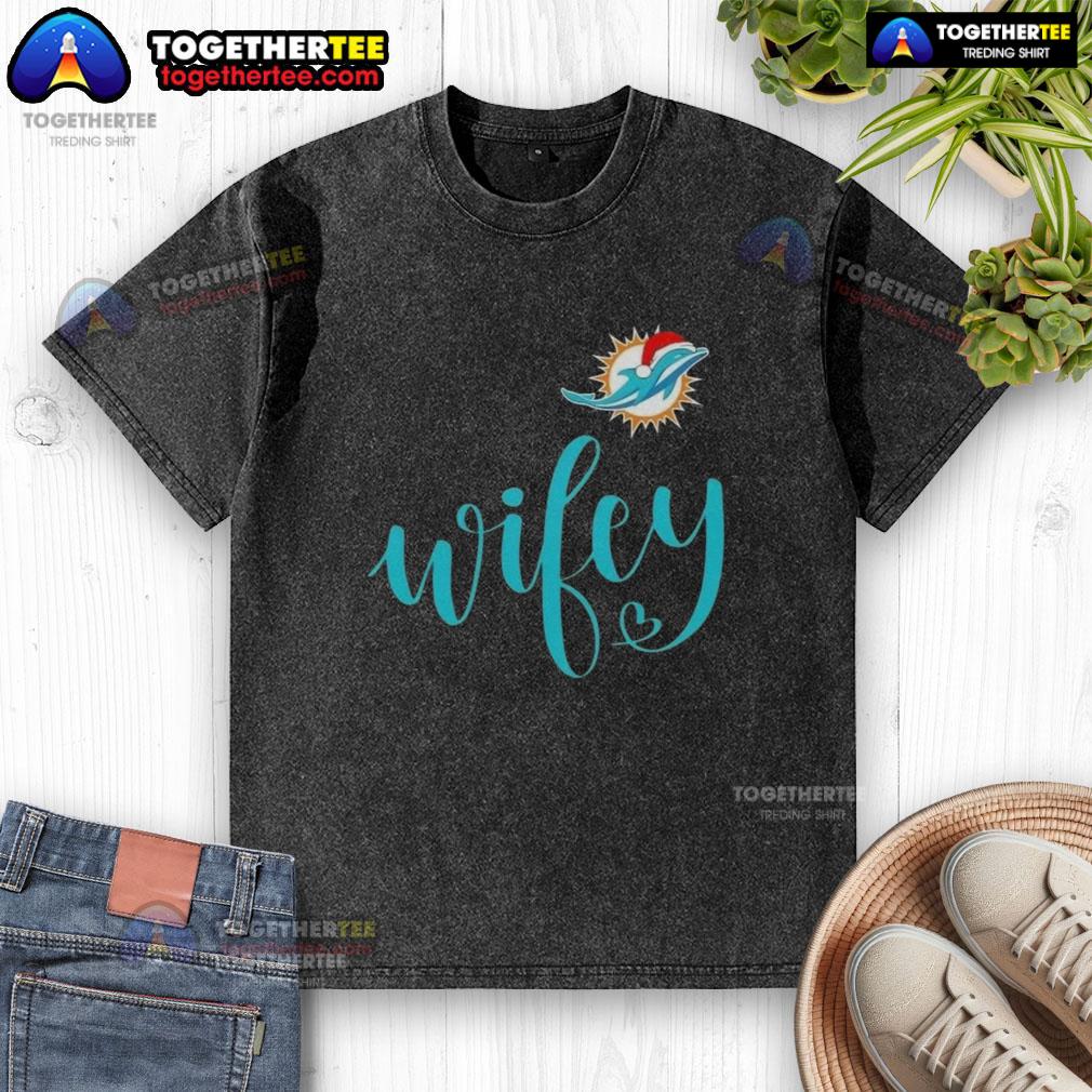 Original Wifey Miami Dolphins Santa Hat Merry Christmas T-Shirt - Image 6