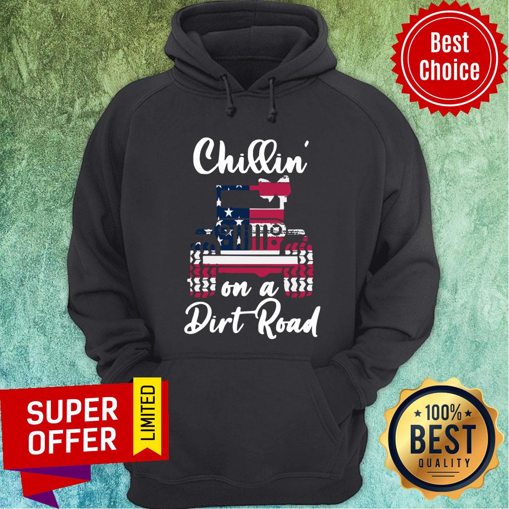 Chillin Jeep On A Dirt Road American Flag Shirt - Image 5