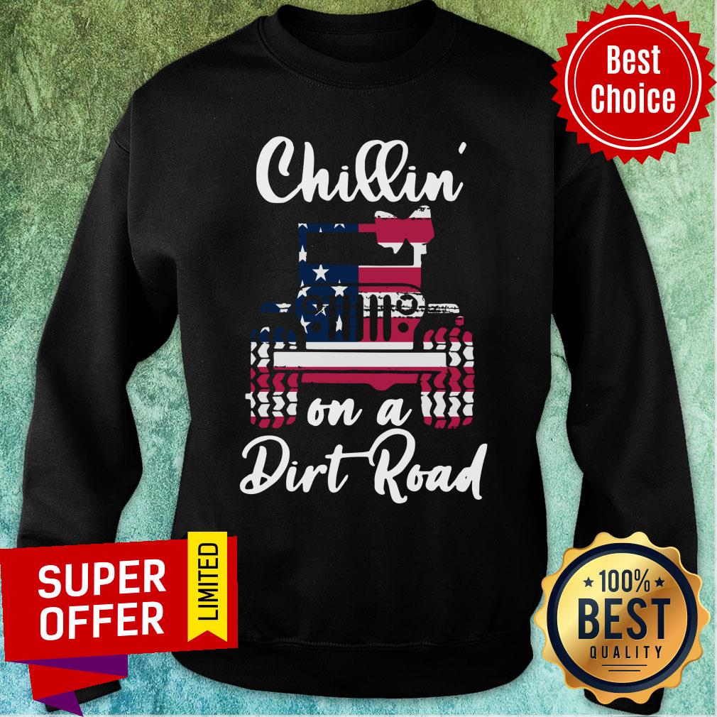 Chillin Jeep On A Dirt Road American Flag Shirt - Image 4