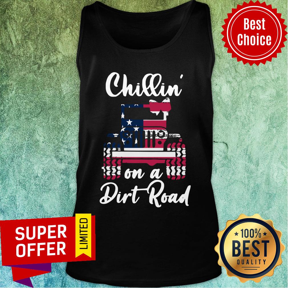 Chillin Jeep On A Dirt Road American Flag Shirt - Image 3