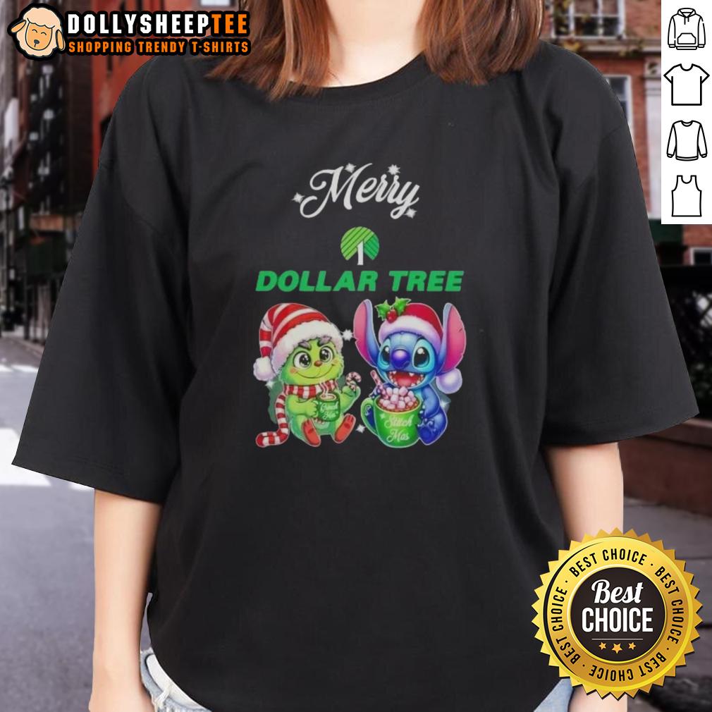 Happy Grinch And Stitch X Dollar Tree Merry Christmas T-Shirt - Image 3