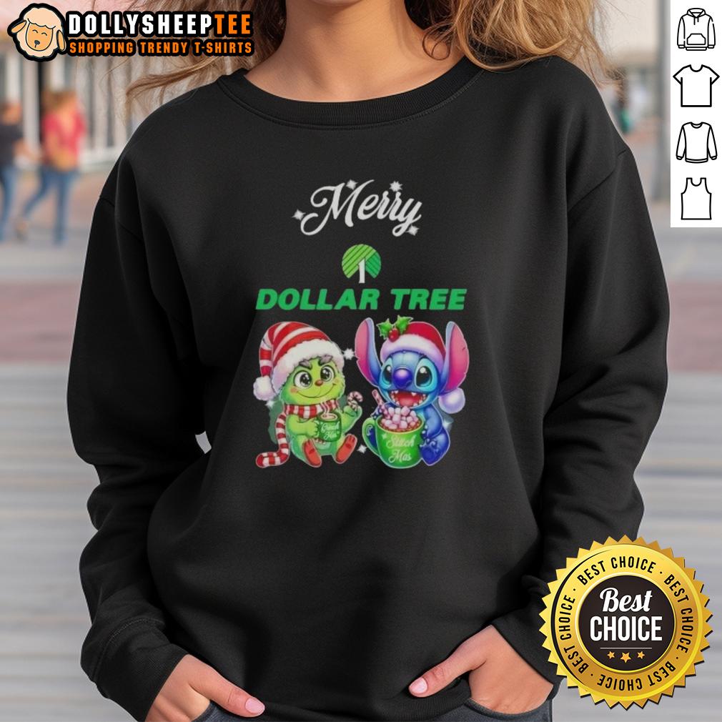 Happy Grinch And Stitch X Dollar Tree Merry Christmas T-Shirt - Image 5