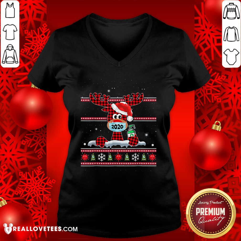 Official Merry Quarantine Christmas 2020 Reindeer Mask Family Pajamas Shirt - Image 5
