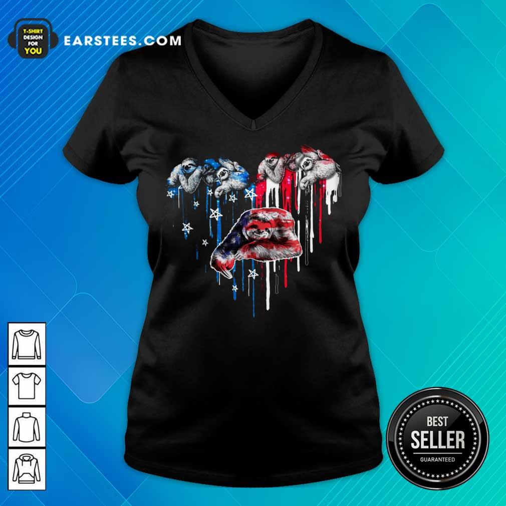 Top Sloth Heart American Flag Shirt - Image 5