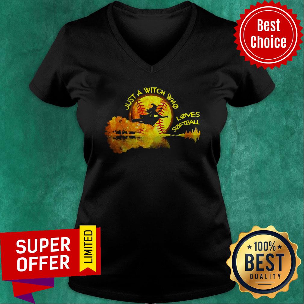 Funny Just A Witch Who Loves Softball Halloween Shirt - Image 4