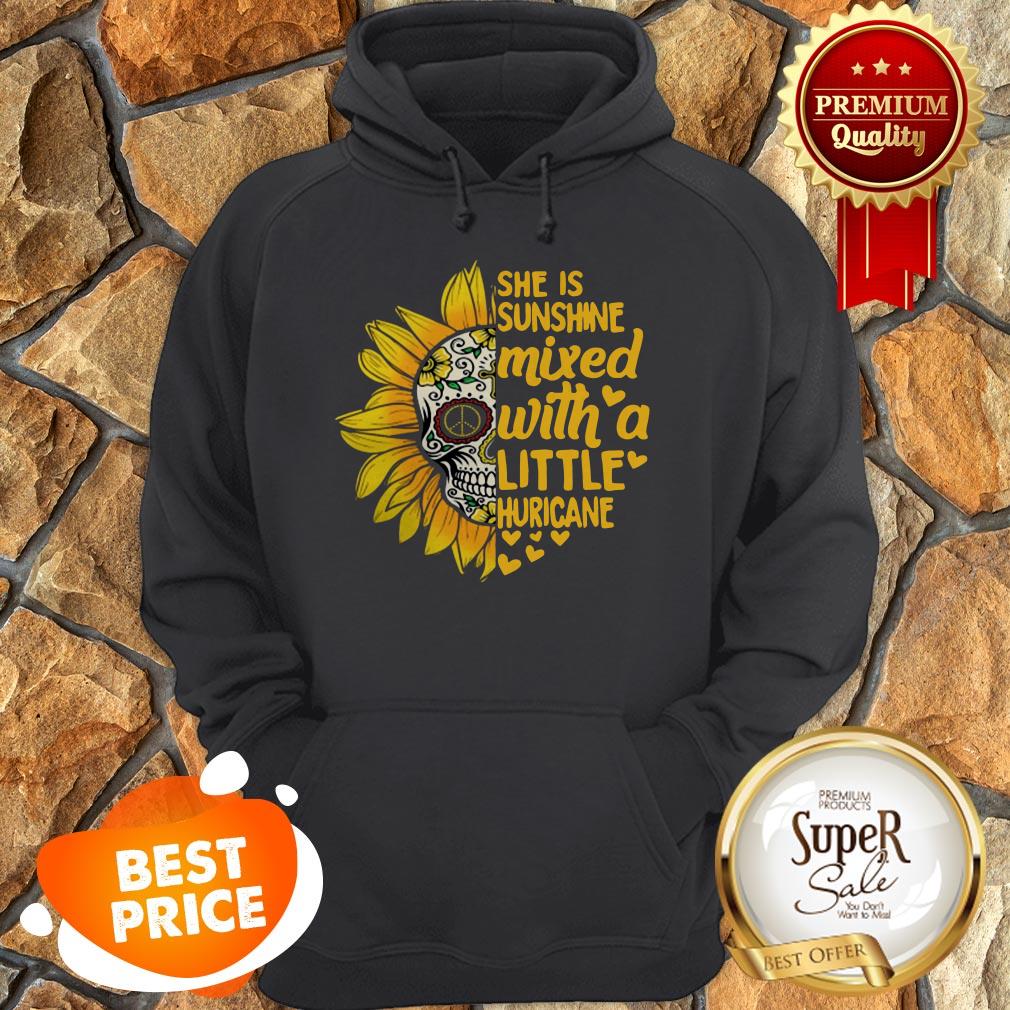 Sunflower Skull She Is Sunshine Mixed With A Little Hurricane Shirt - Image 3