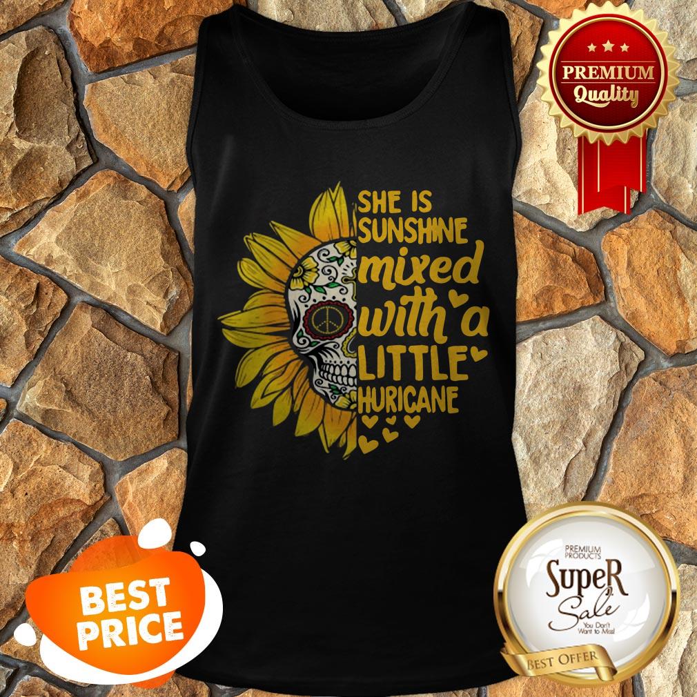 Sunflower Skull She Is Sunshine Mixed With A Little Hurricane Shirt - Image 2