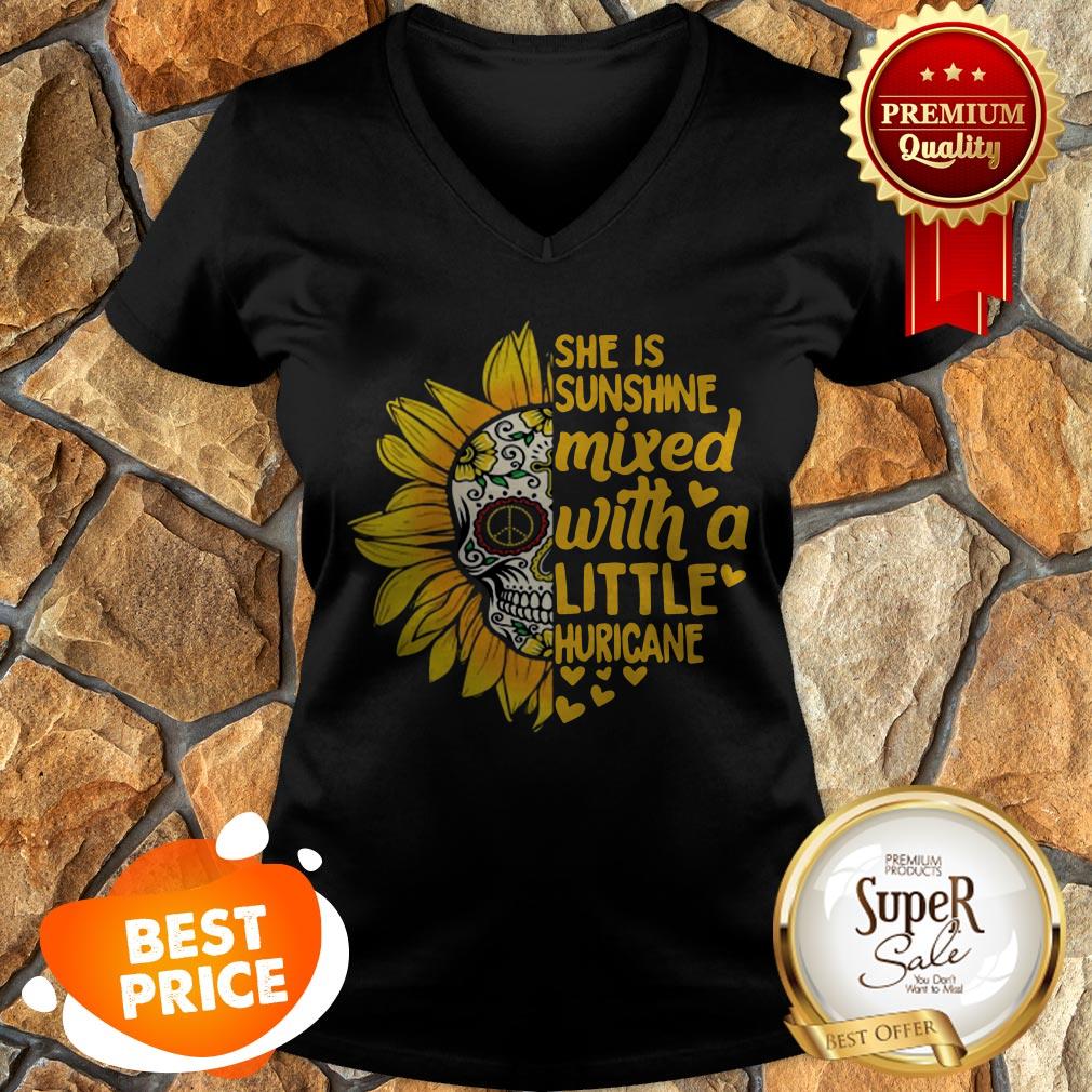 Sunflower Skull She Is Sunshine Mixed With A Little Hurricane Shirt - Image 5