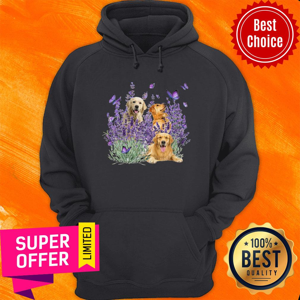 Nice Golden Retriever Butterflies Flowers Shirt - Image 2
