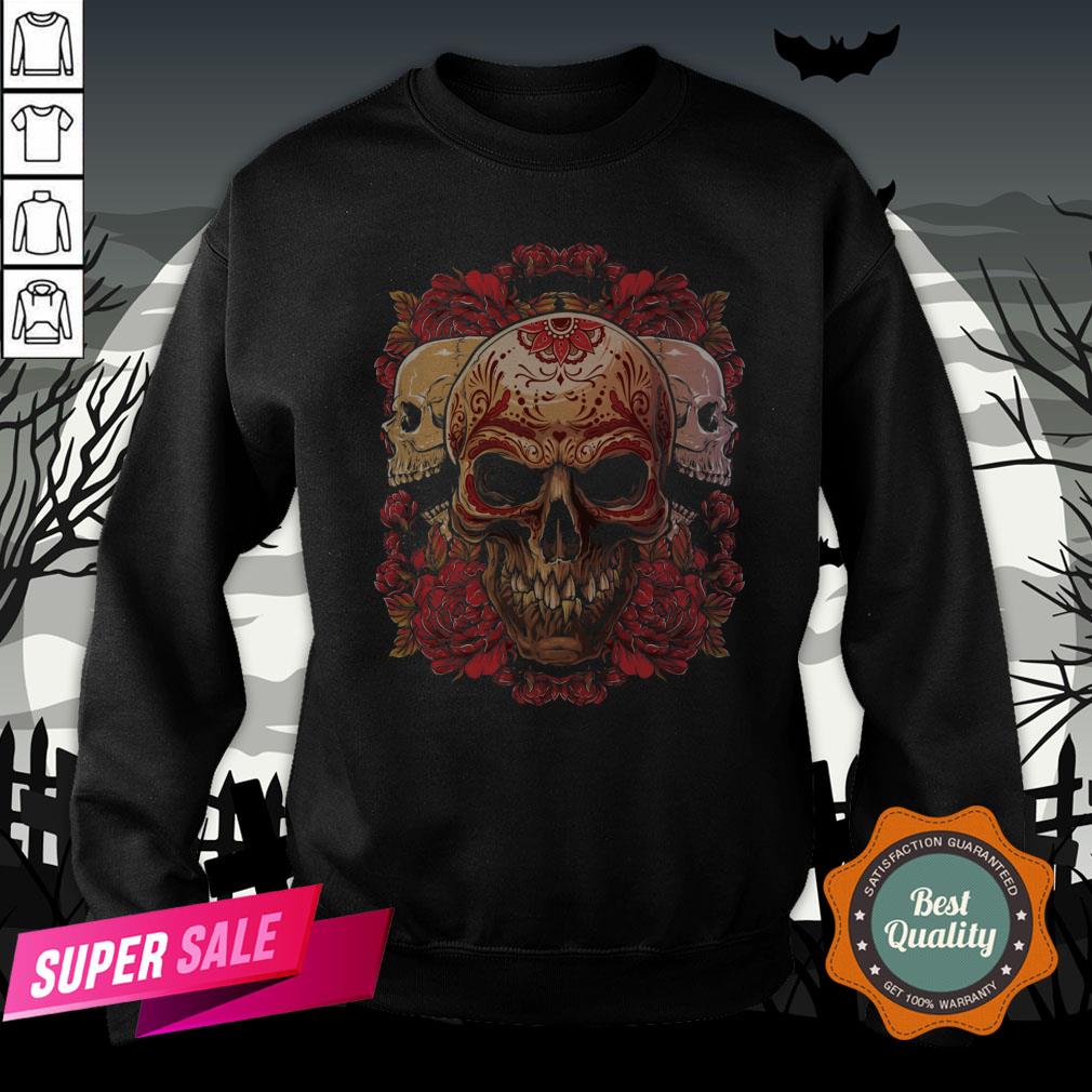 Sugar Skull Roses Day Of The Dead Dia De Muertos Shirt - Image 4