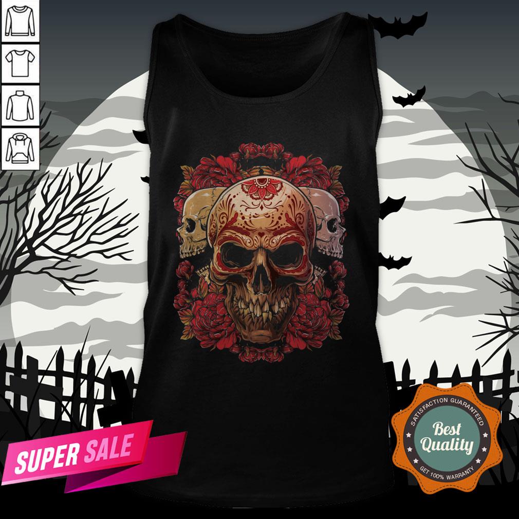 Sugar Skull Roses Day Of The Dead Dia De Muertos Shirt - Image 3