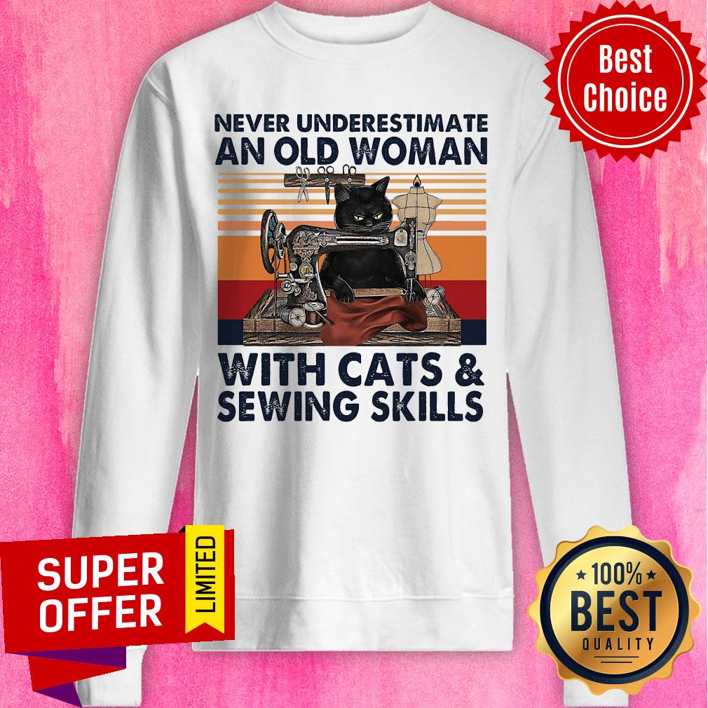 Funny Never Underestimate An Old Woman With Cats & Sewing Skills Shirt - Image 2