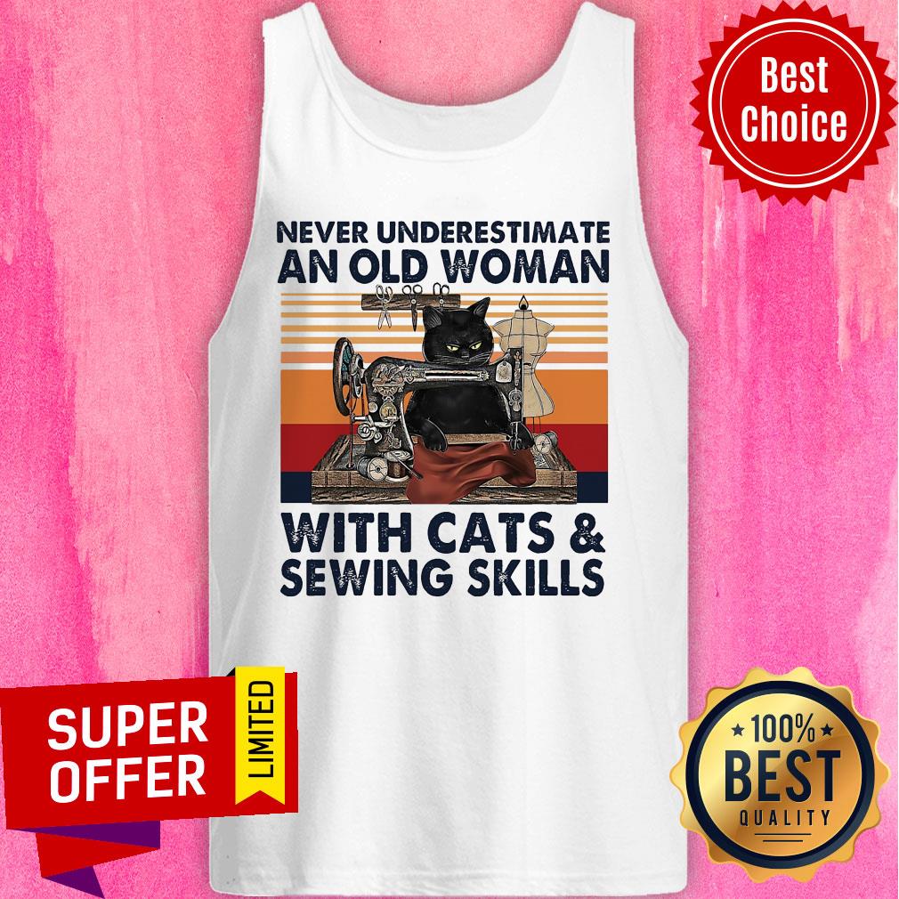 Funny Never Underestimate An Old Woman With Cats & Sewing Skills Shirt - Image 4