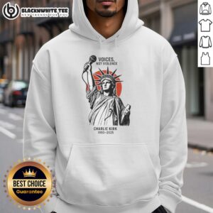 Alternative view of Original Voices Not Violence Charlie Kirk 1993-2025 Statue Of Liberty T-Shirt