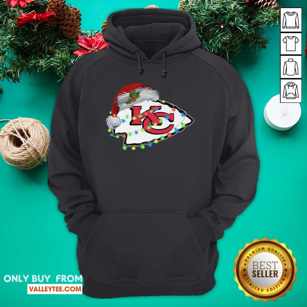 Funny Santa Kansas City Chiefs logo light Christmas Shirt - Image 3