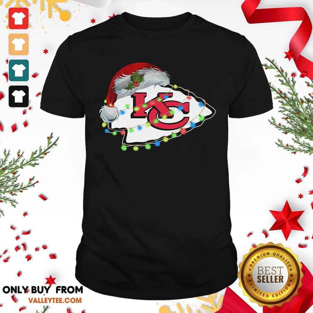 Funny Santa Kansas City Chiefs logo light Christmas Shirt