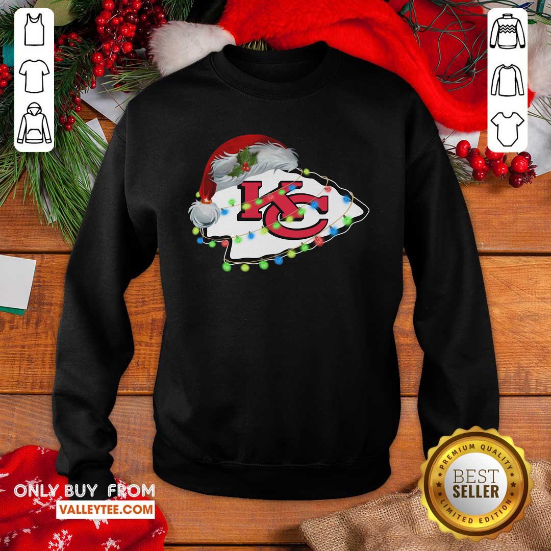 Funny Santa Kansas City Chiefs logo light Christmas Shirt - Image 2