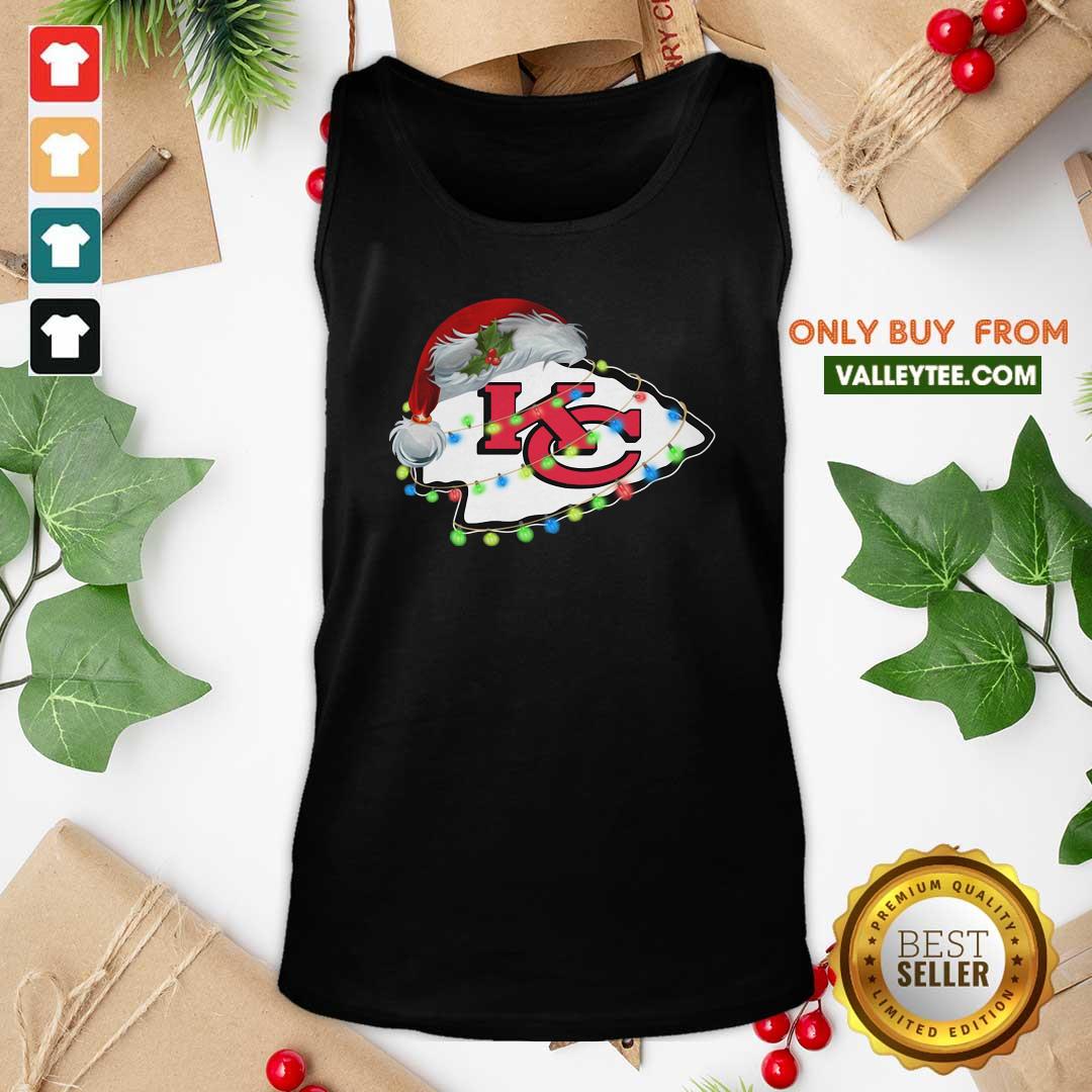 Funny Santa Kansas City Chiefs logo light Christmas Shirt - Image 5