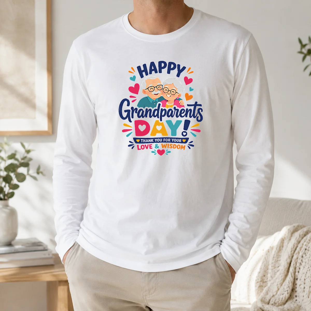 Nice Good Happy Grandparents Day Love Wisdom Hearts Illustration Shirt - Image 5