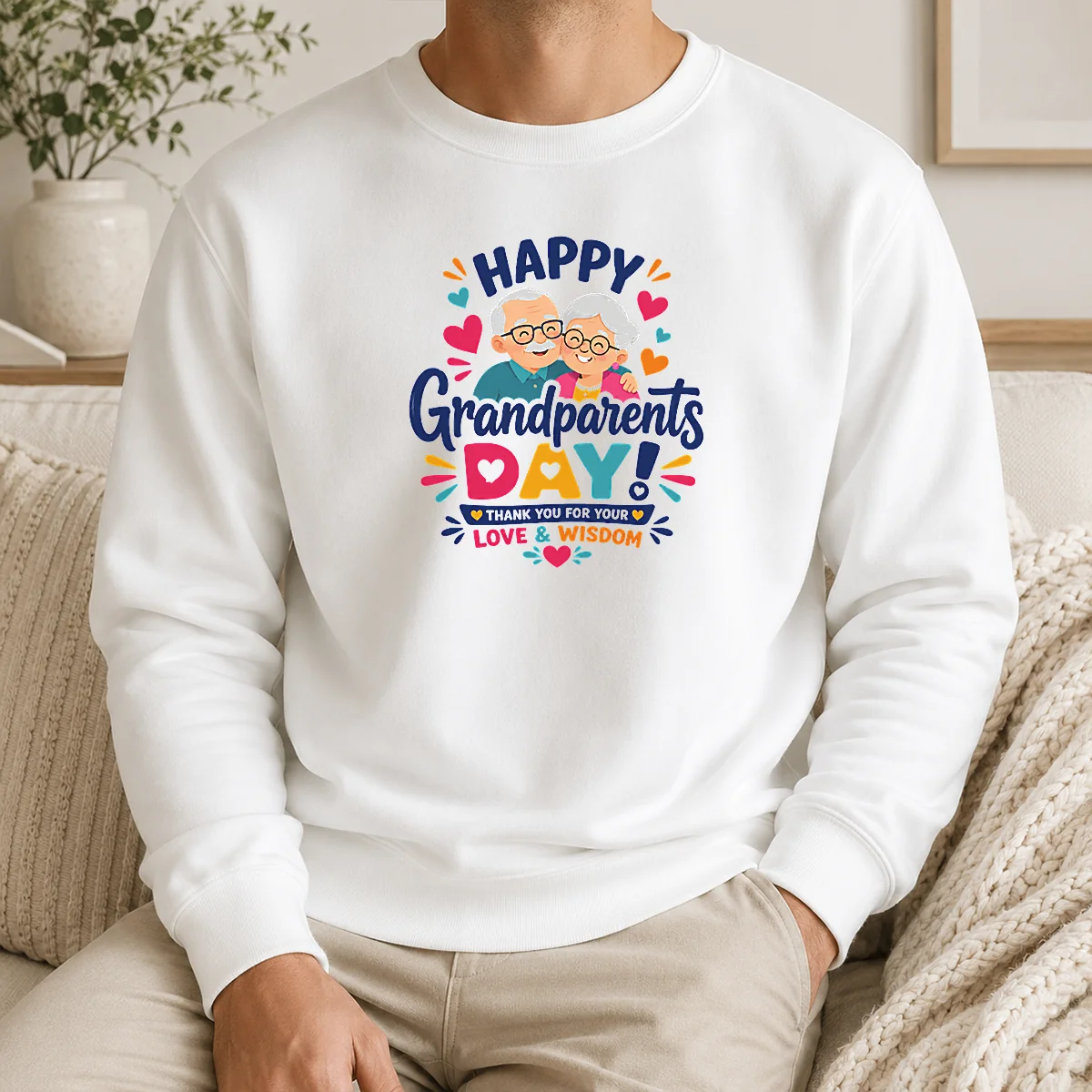 Nice Good Happy Grandparents Day Love Wisdom Hearts Illustration Shirt - Image 7