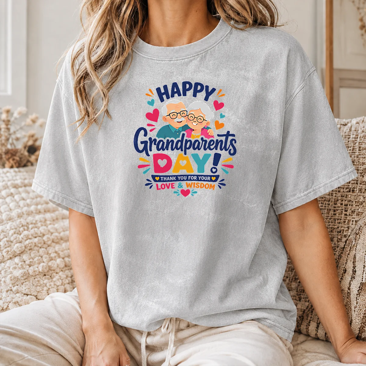 Nice Good Happy Grandparents Day Love Wisdom Hearts Illustration Shirt - Image 8