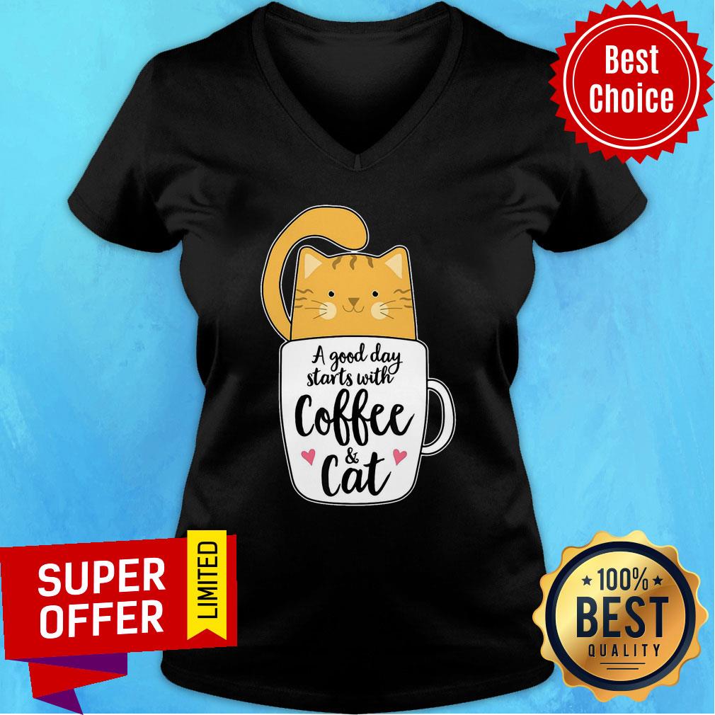 A Good Day Starts With Coffee Cat Shirt - Image 3