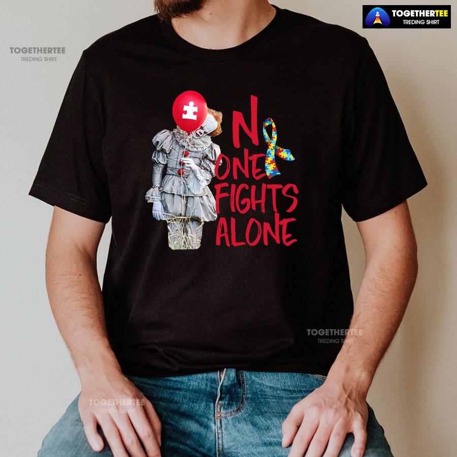 IT Pennywise Autism Awareness No One Fight Alone T-Shirt - Image 2