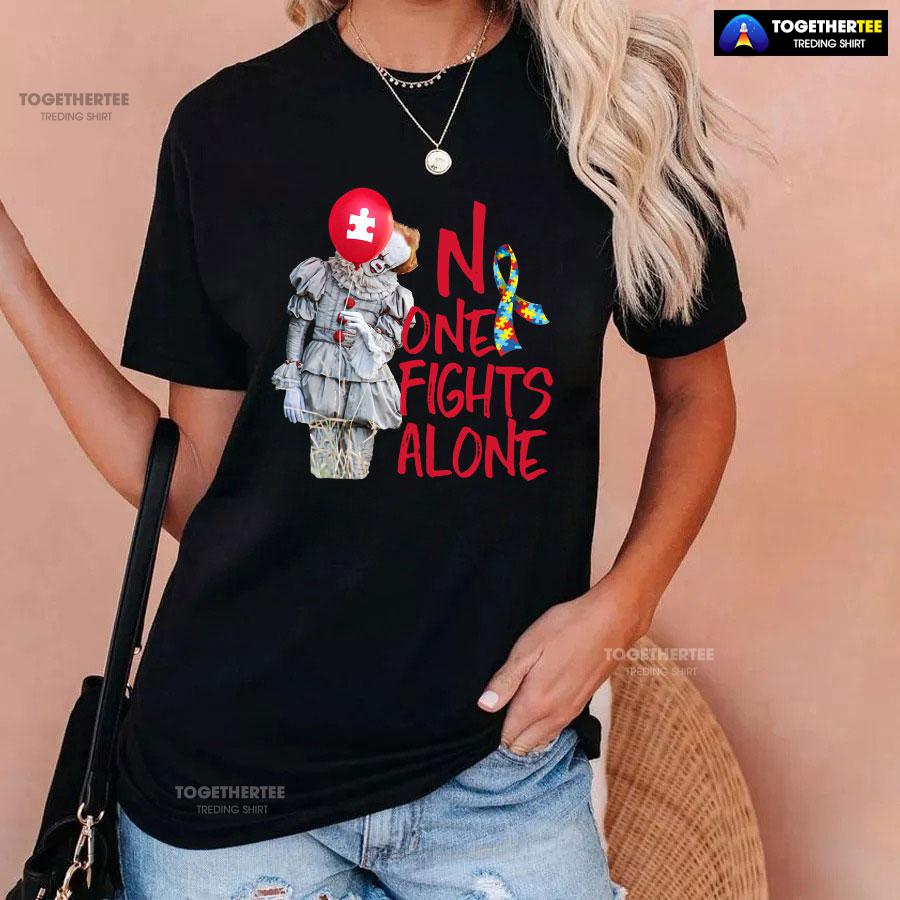 IT Pennywise Autism Awareness No One Fight Alone T-Shirt - Image 3