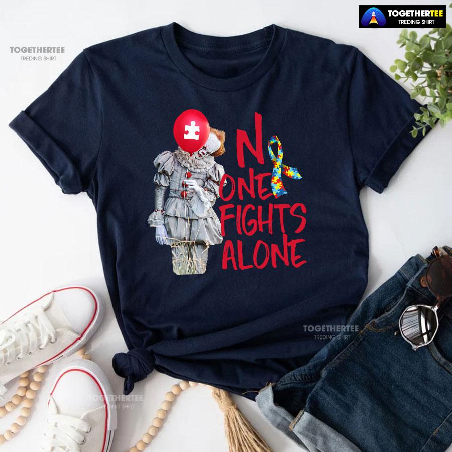 IT Pennywise Autism Awareness No One Fight Alone T-Shirt - Image 4